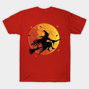 Moon Witch Flying Halloween Design T-Shirt